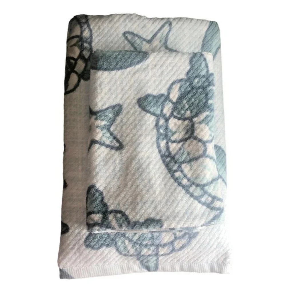 Deborah Connolly Starfish Sea Turtle 1 Bath 1 Hand Towel 2 Piece Set Blue Beach
